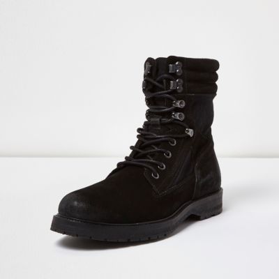 Black suede combat boots